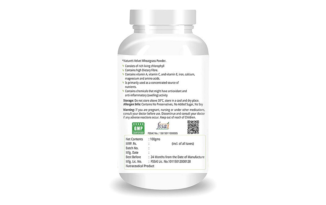 Nature's Velvet Wheat Grass Powder   Bottle  100 grams